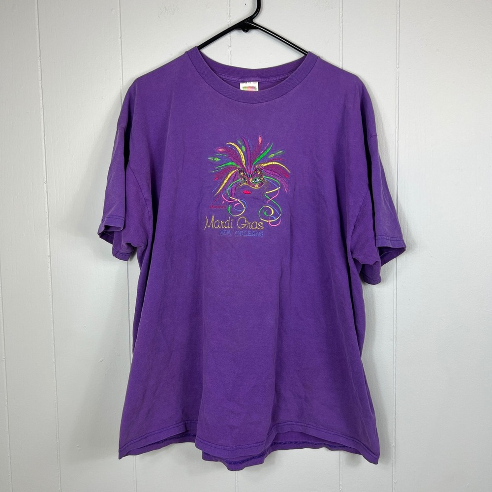 Vintage Mardi‎ Gras New Orleans T Shirt Fruit of the Loom Purple XXL